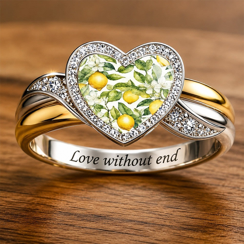 Lemon Floral Heart Engraved Band Ring