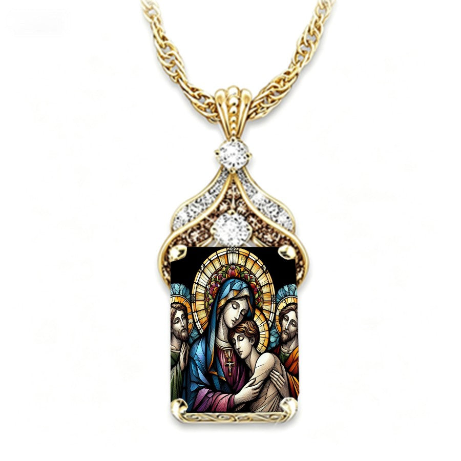 Stained Glass Madonna Pendant Necklace