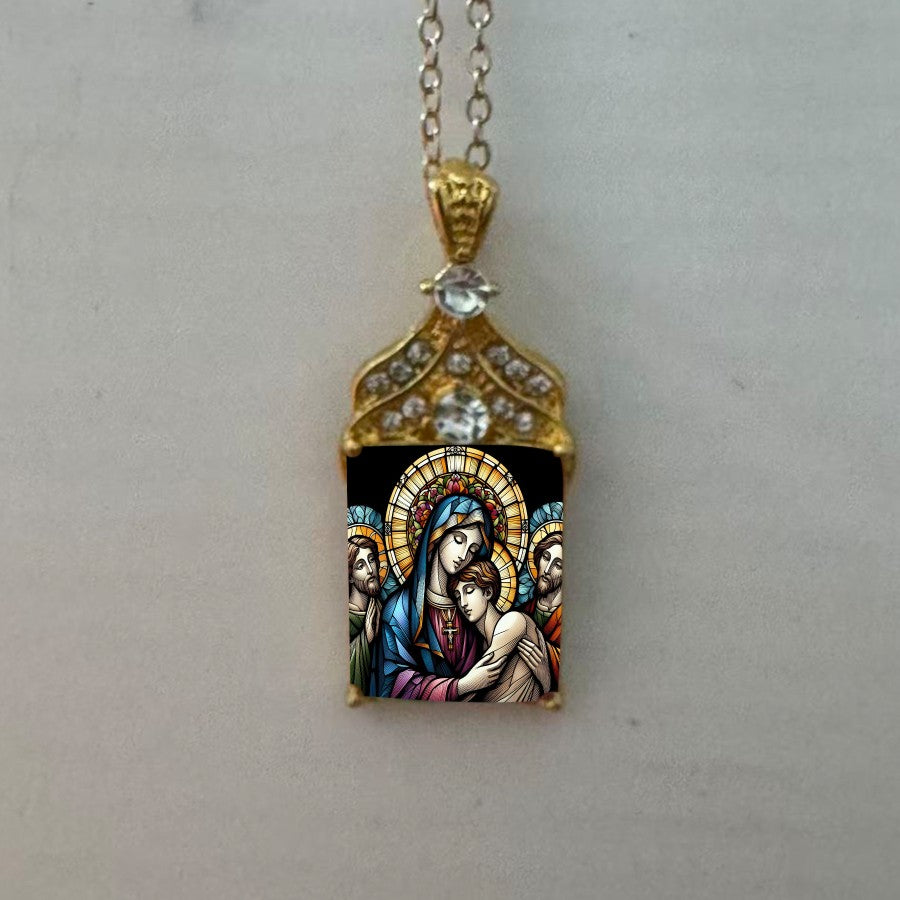 Stained Glass Madonna Pendant Necklace