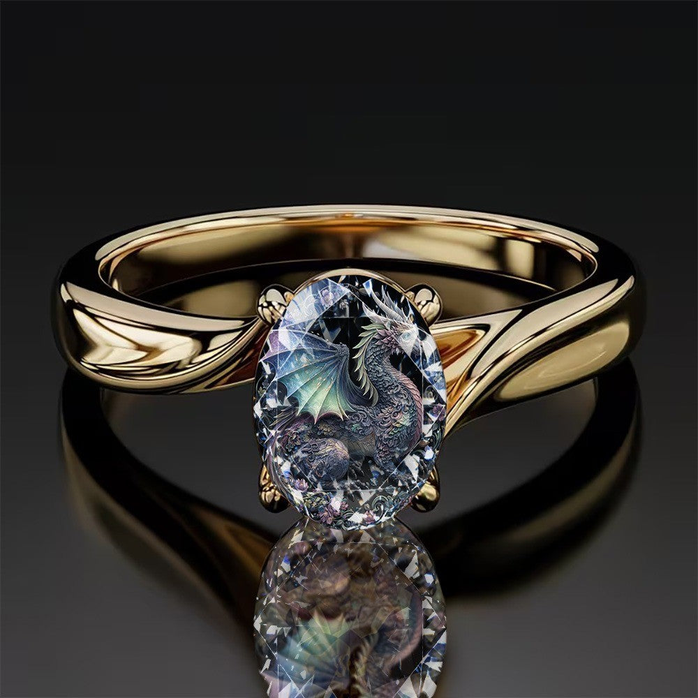 Dragon Oval Glass Ring