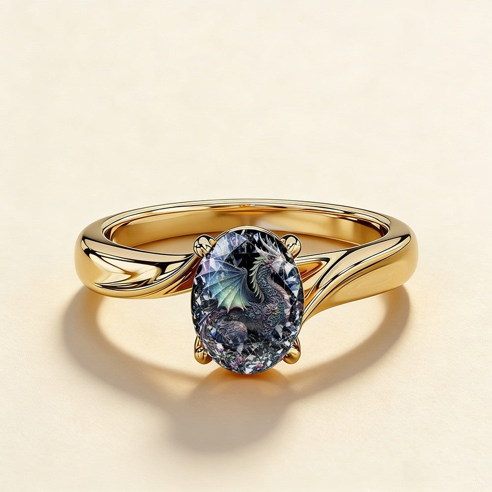 Dragon Oval Glass Ring