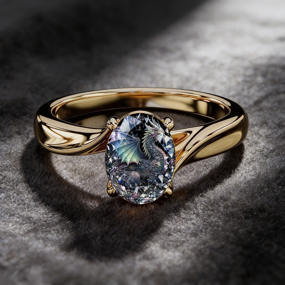 Dragon Oval Glass Ring