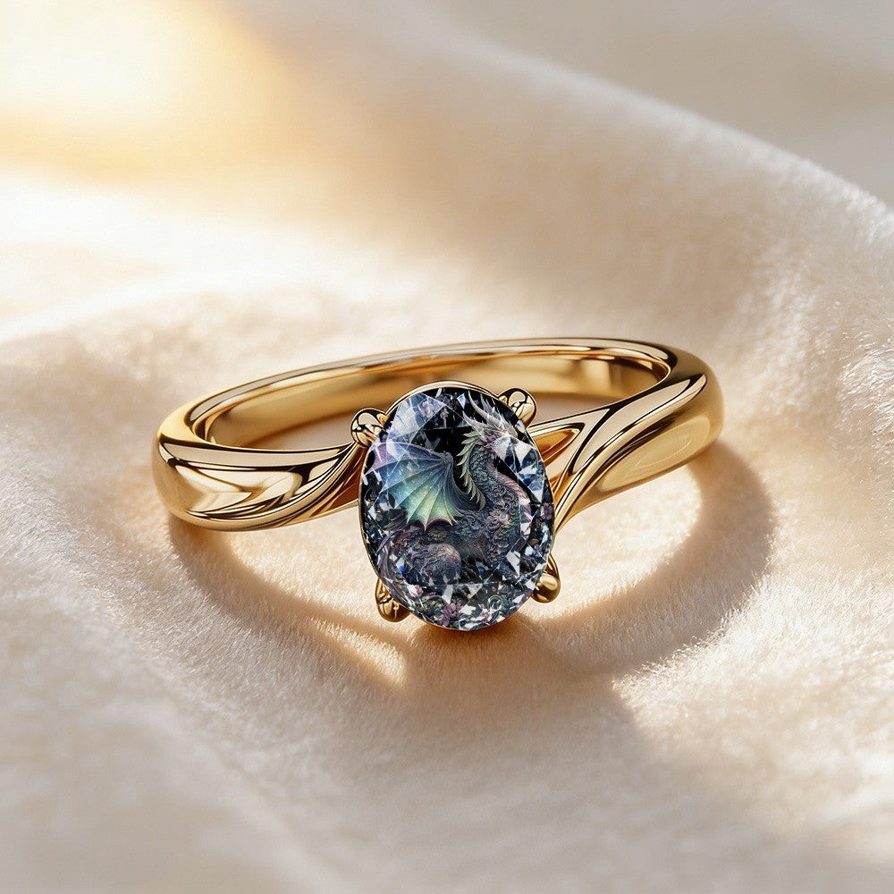 Dragon Oval Glass Ring