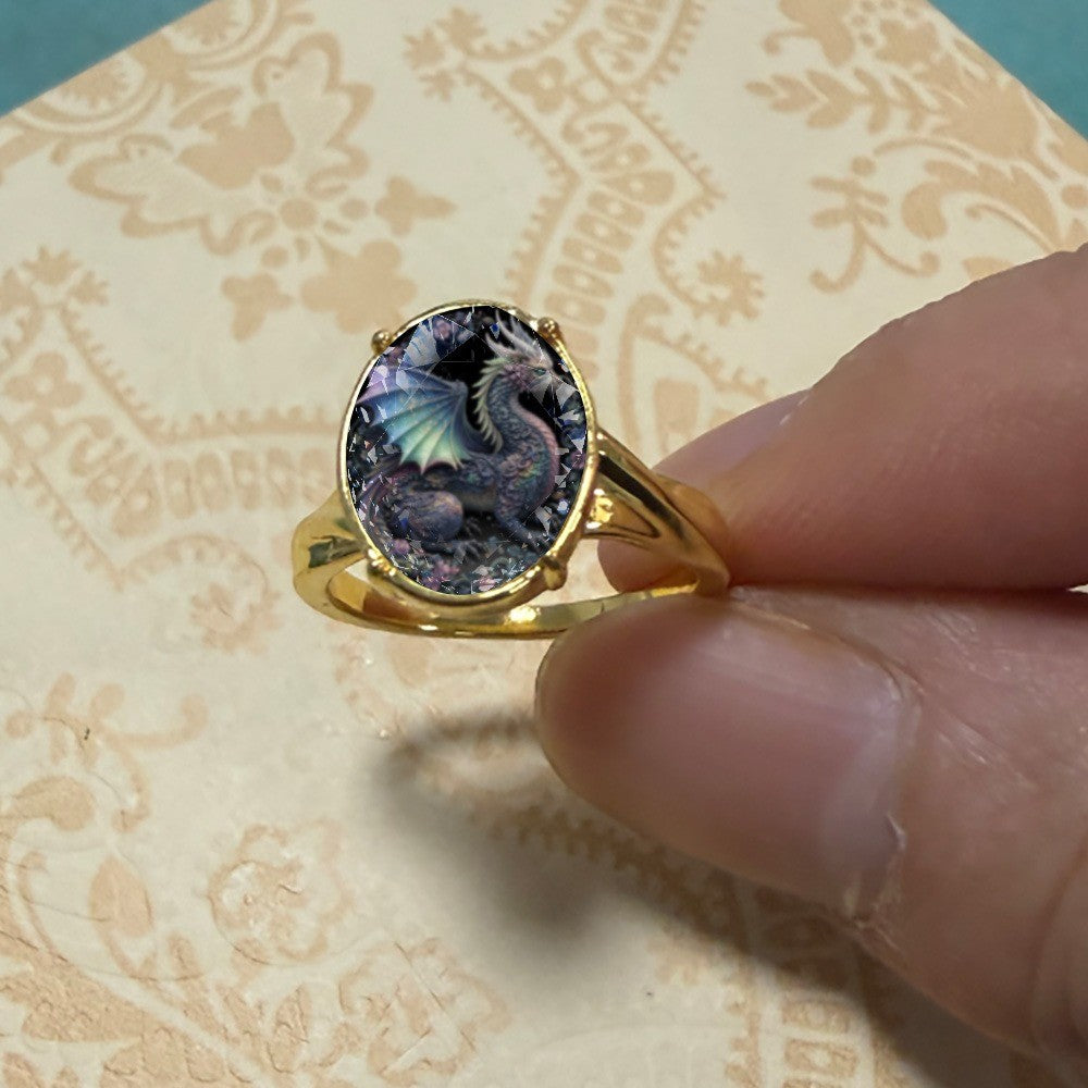 Dragon Oval Glass Ring