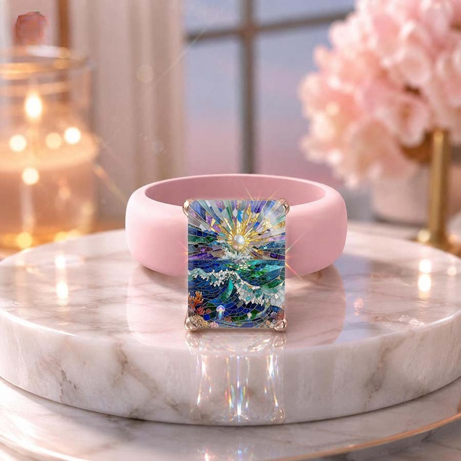Ocean Burst Mosaic Square Ring