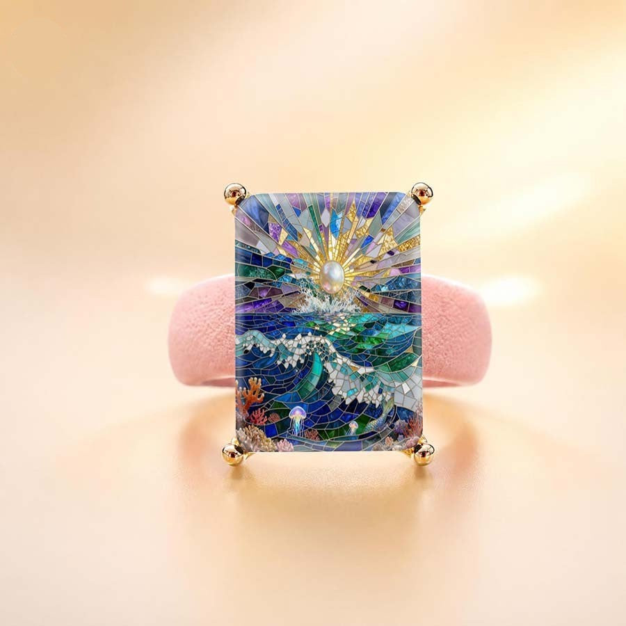 Ocean Burst Mosaic Square Ring