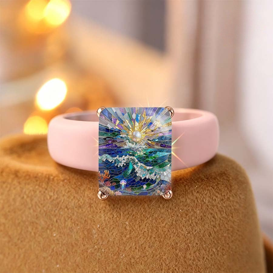 Ocean Burst Mosaic Square Ring