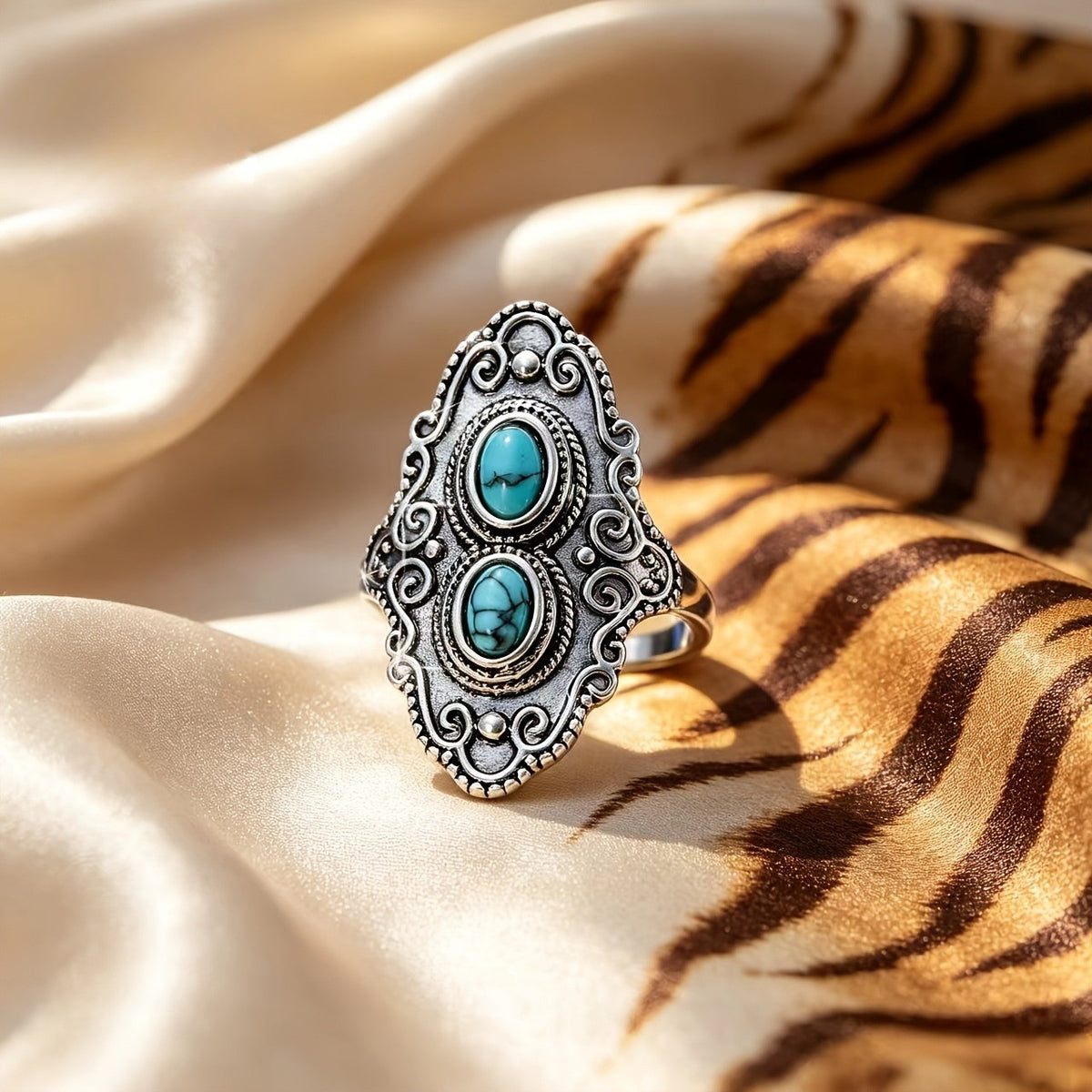 Turquoise Double Oval Scroll Ring