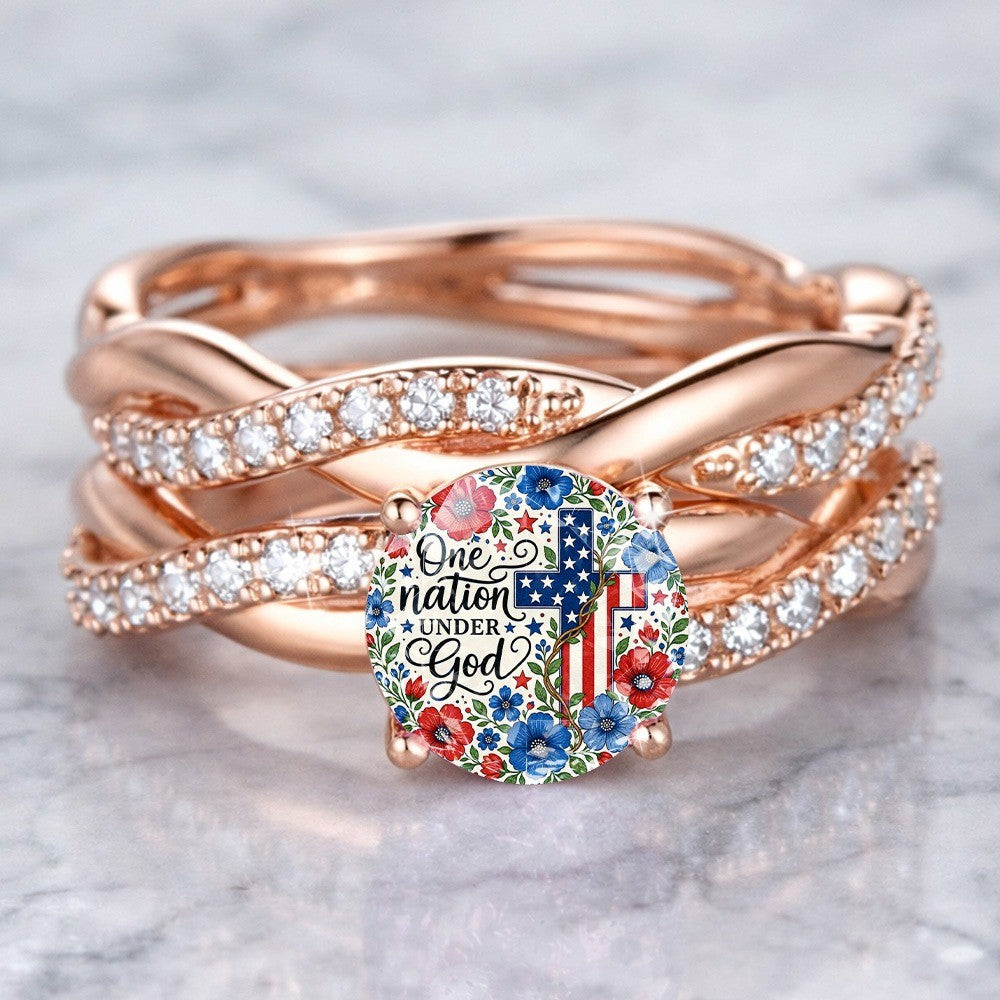 Patriotic Floral Twist Band Ring