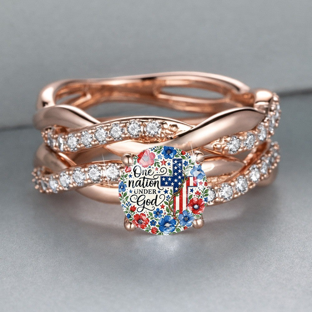 Patriotic Floral Twist Band Ring
