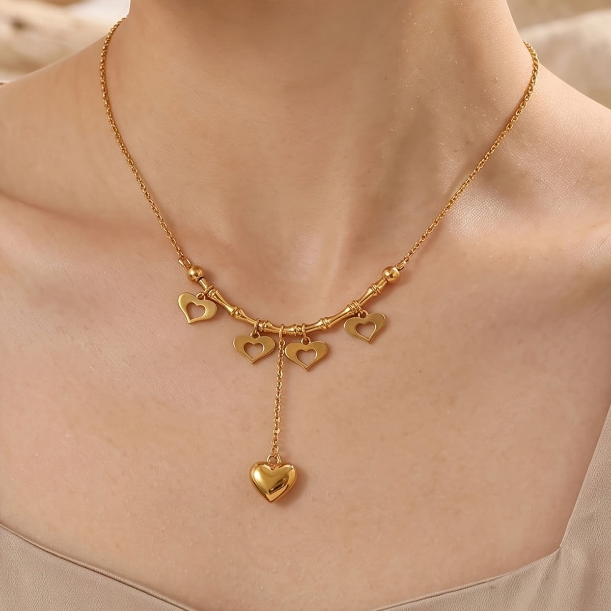 Bamboo Joint Heart Pendant Necklace