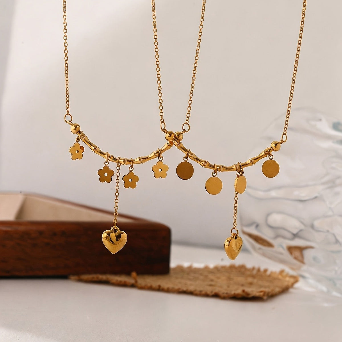 Bamboo Joint Heart Pendant Necklace