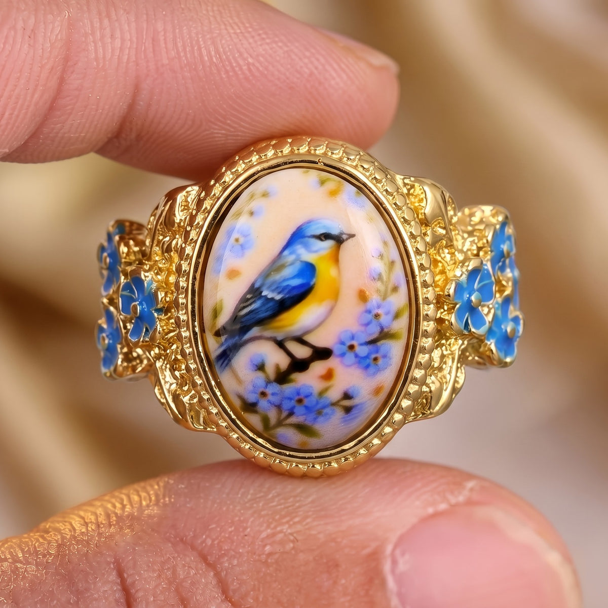 Bluebird Floral Oval Ring