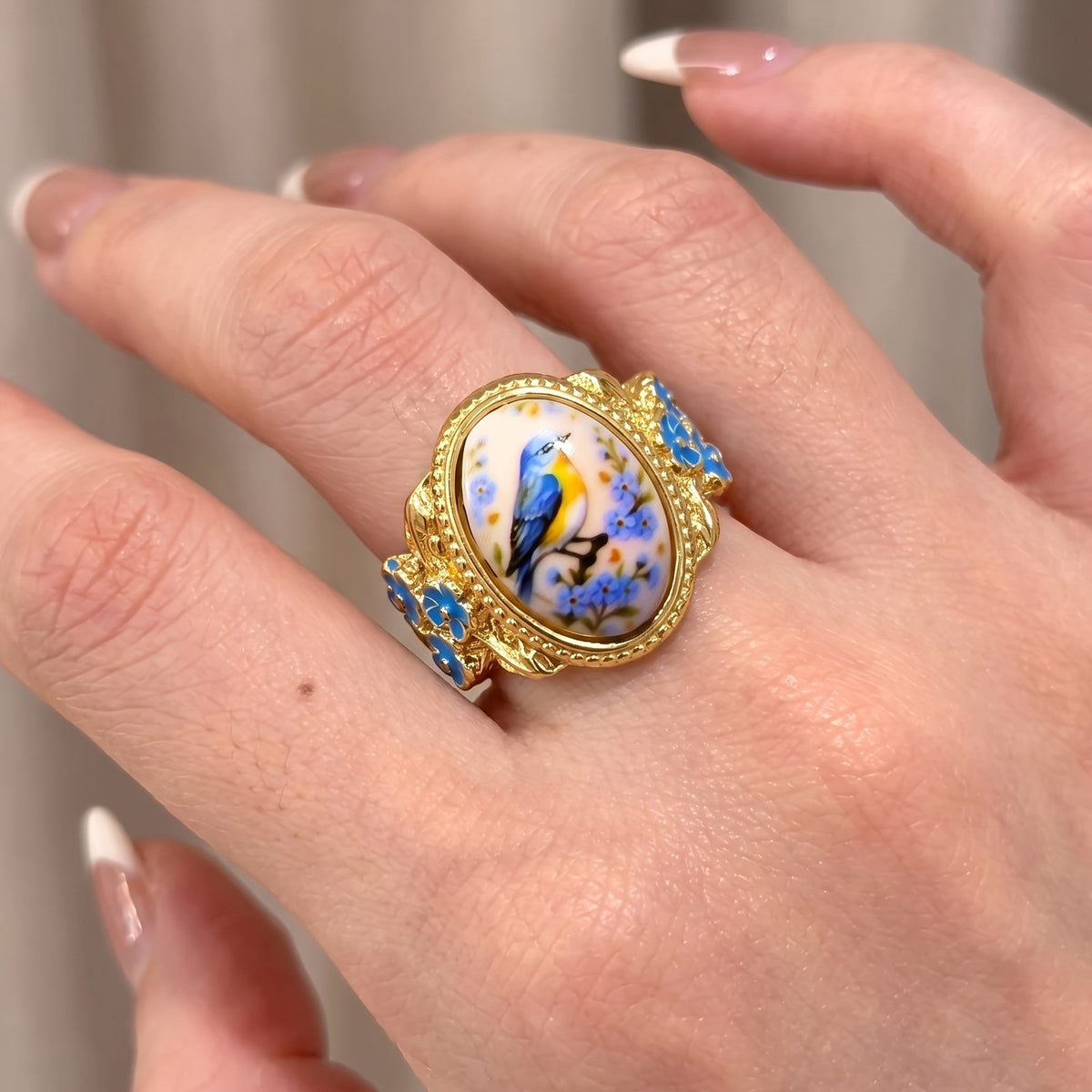 Bluebird Floral Oval Ring