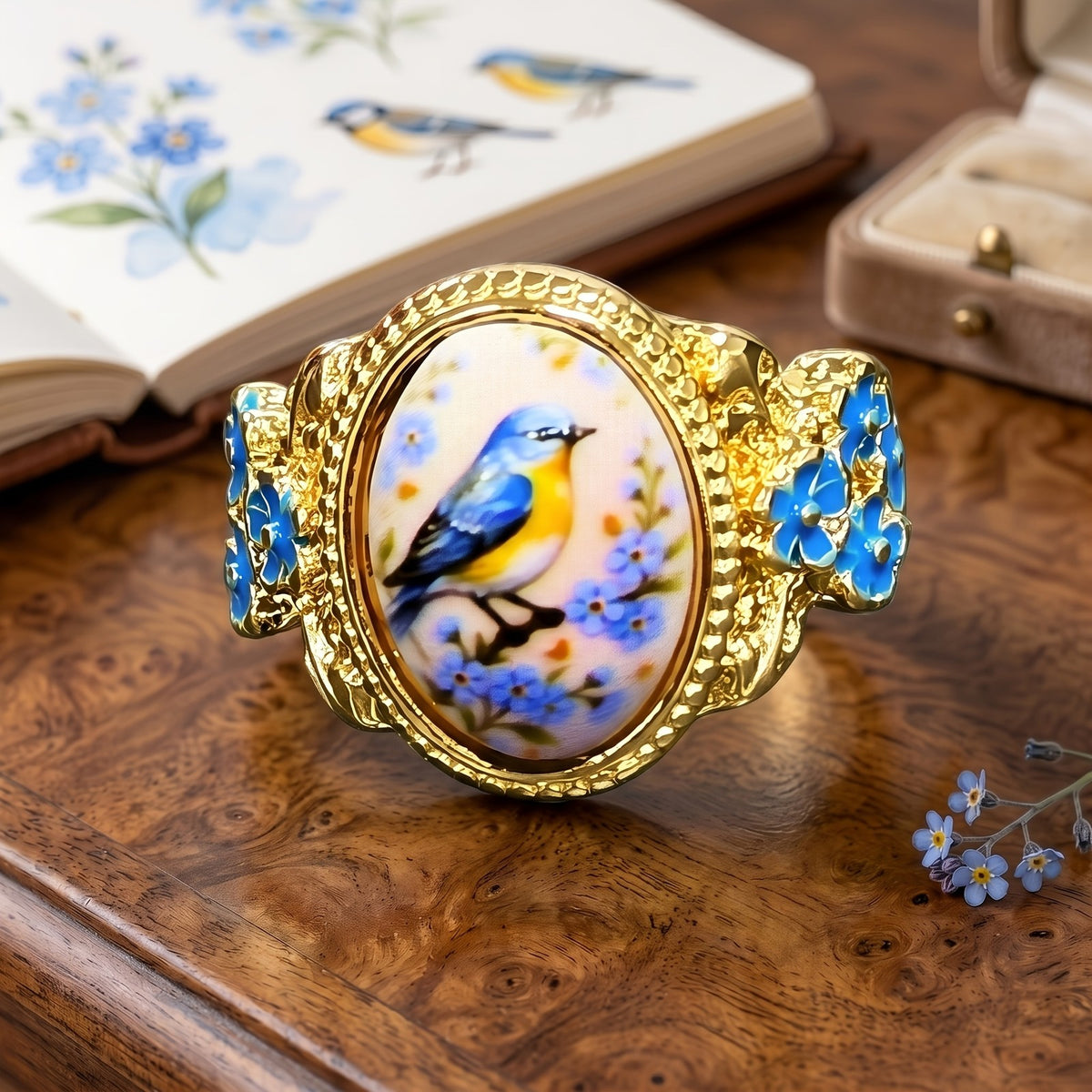 Bluebird Floral Oval Ring