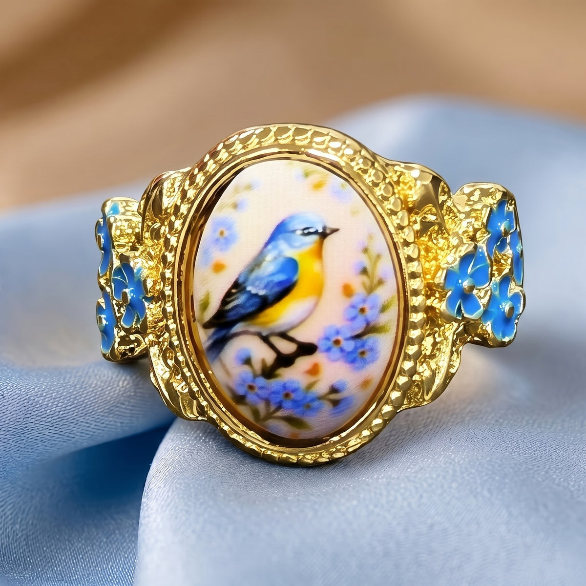 Bluebird Floral Oval Ring