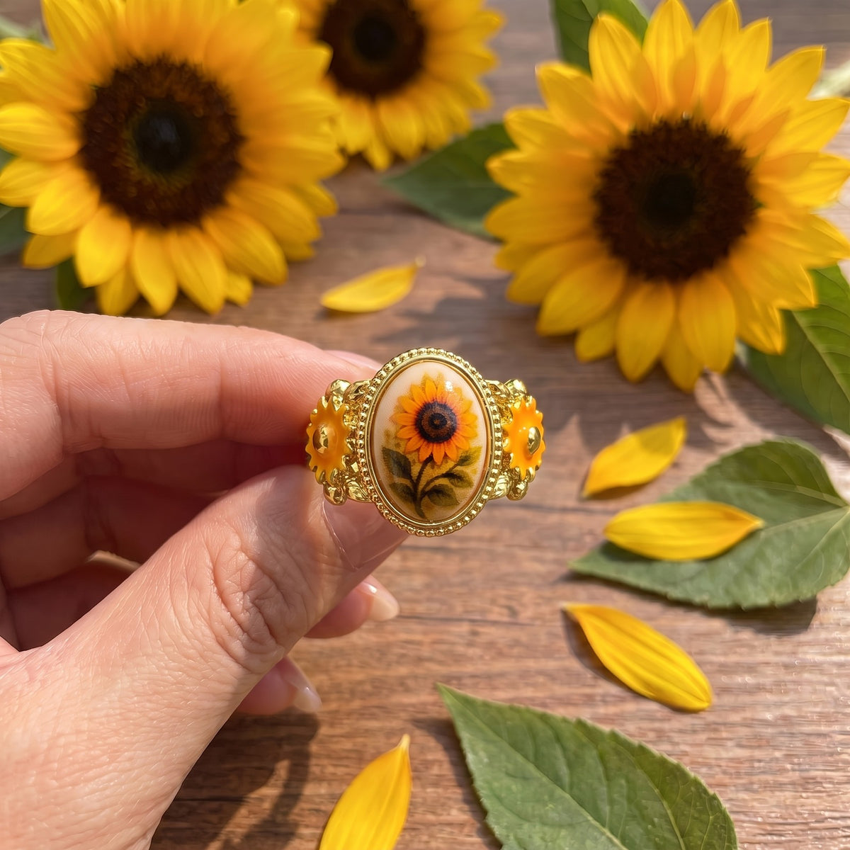 Sunflower Oval Statement Ring