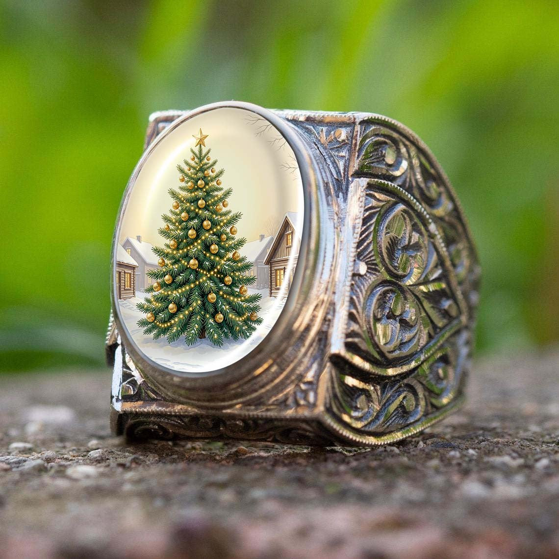 Christmas Tree Cameo Ring