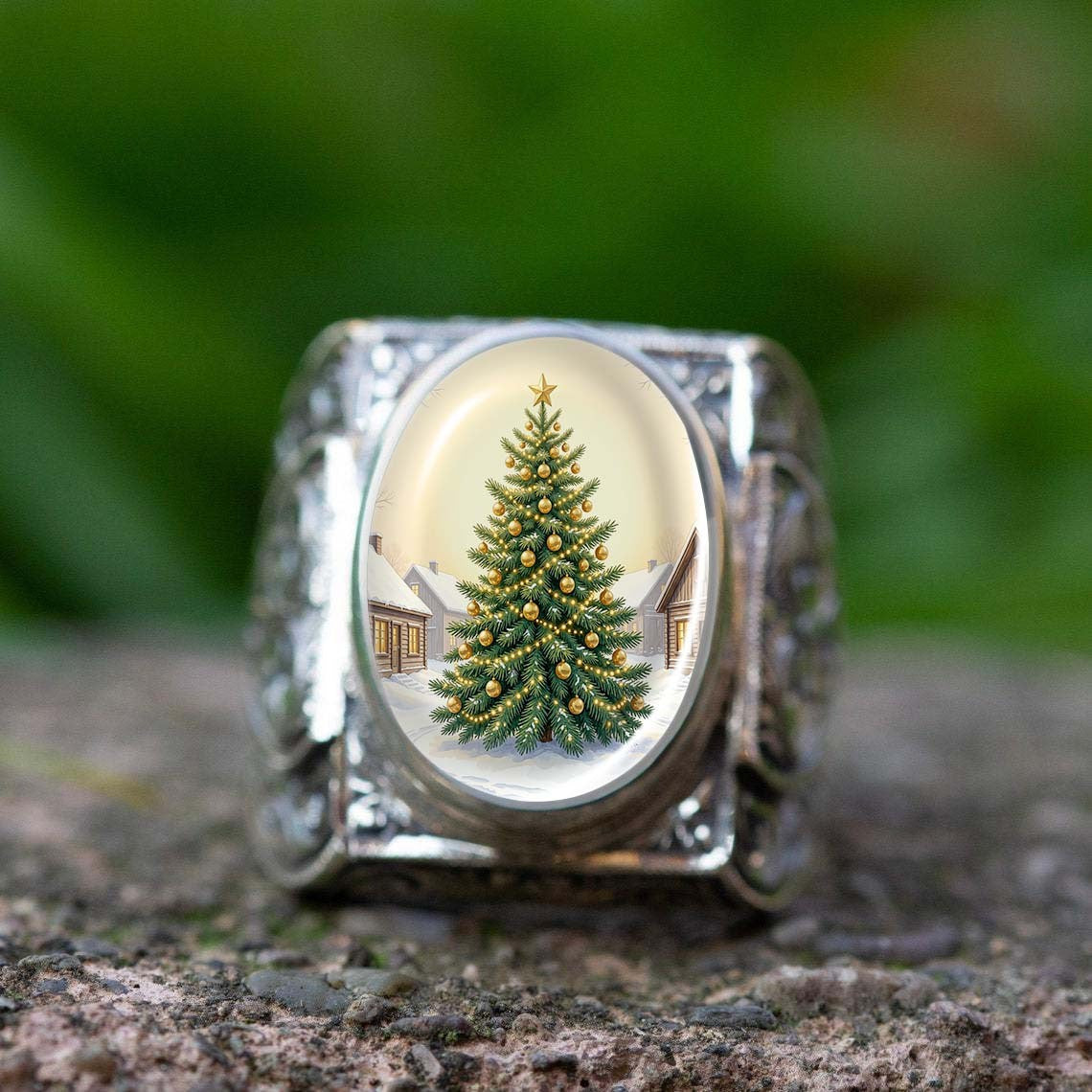 Christmas Tree Cameo Ring