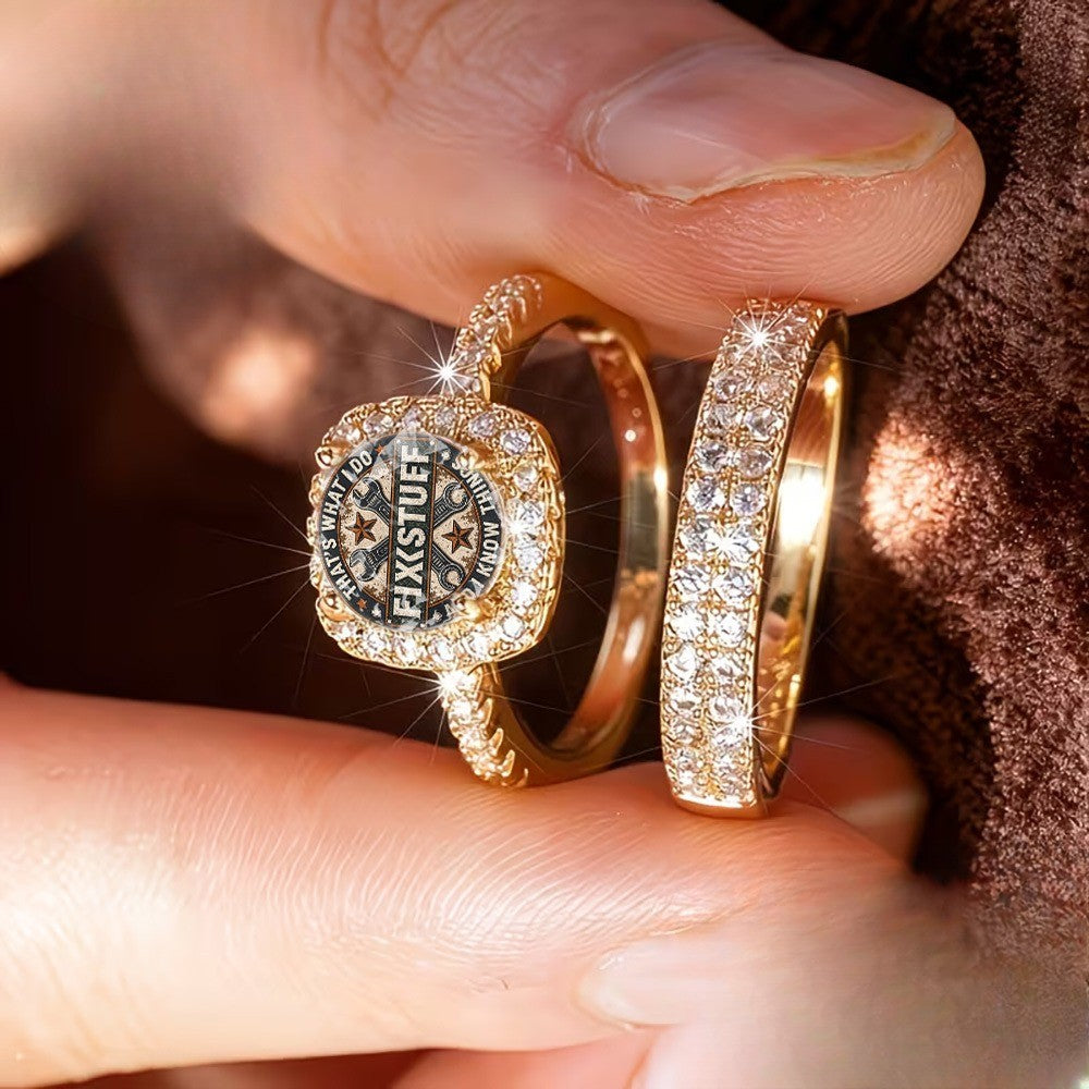 Square Crystal Badge Ring Set