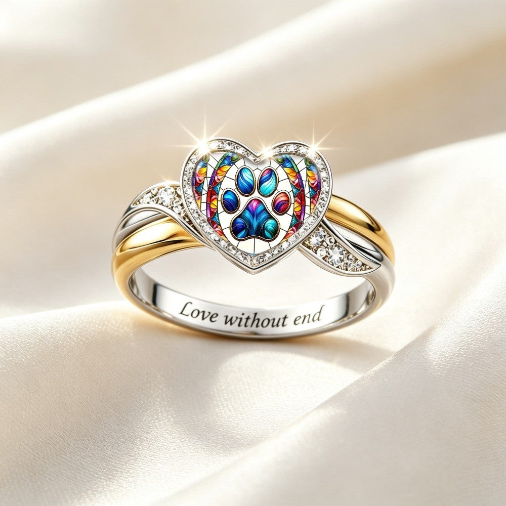 Stained Glass Paw Heart Ring