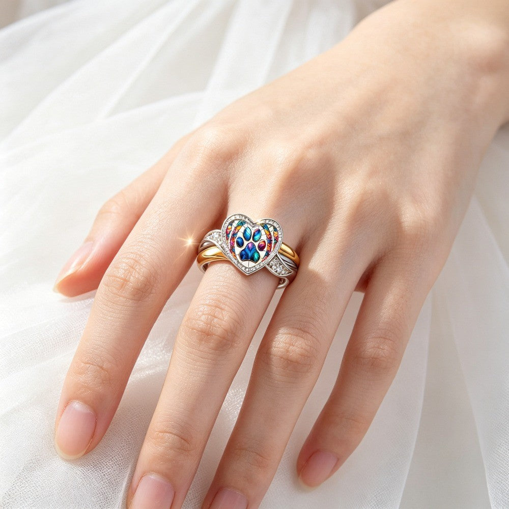 Stained Glass Paw Heart Ring