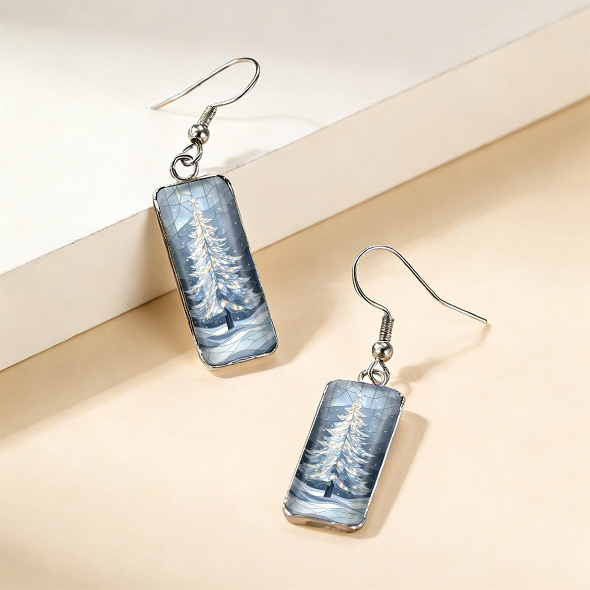 Winter Tree Rectangular Earrings