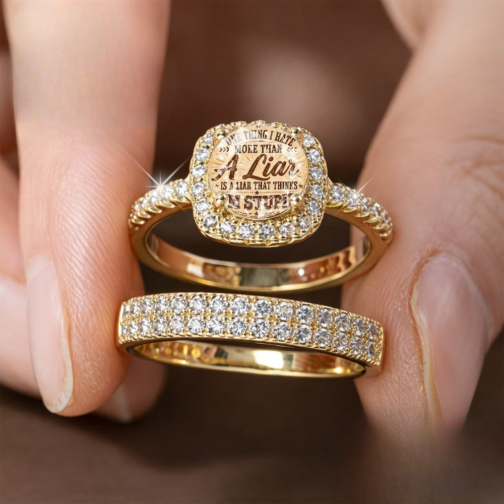 Her Square Message & Crystal Ring Set