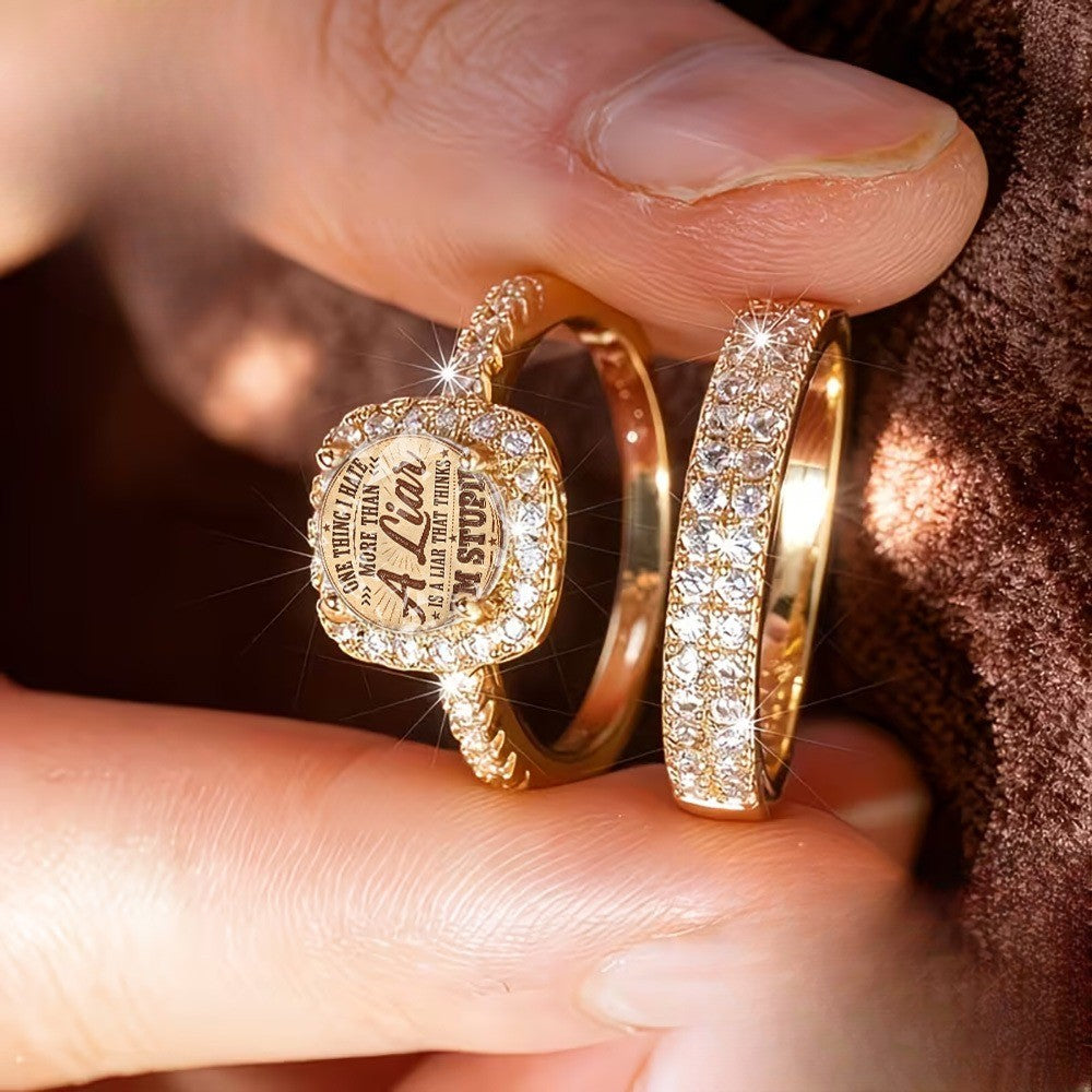 Her Square Message & Crystal Ring Set