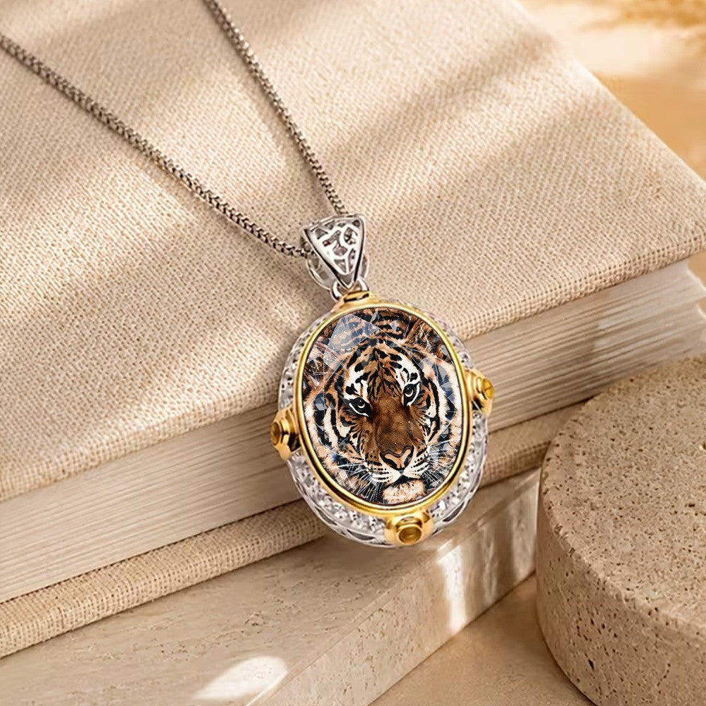 Tiger Oval Pendant Necklace
