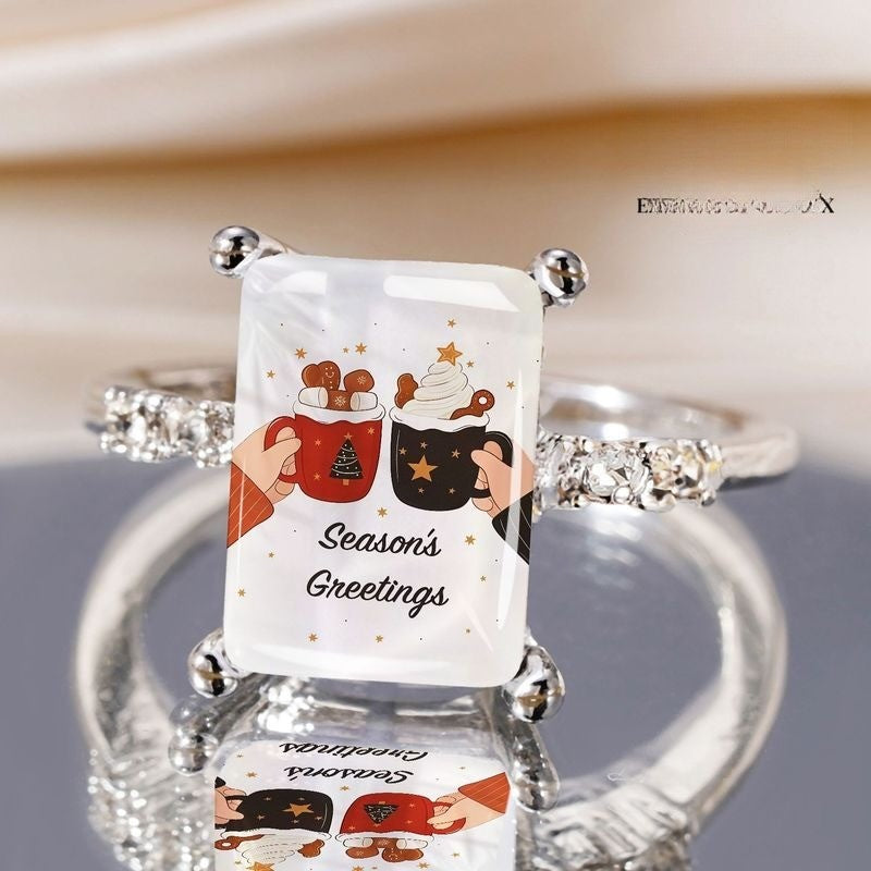 Season's Greetings Hot Cocoa Rectangle Ring