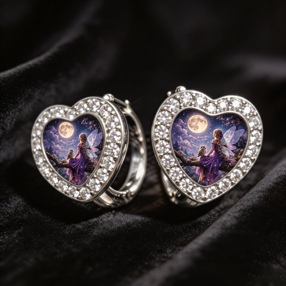 Purple Fairy Heart Huggie Earrings