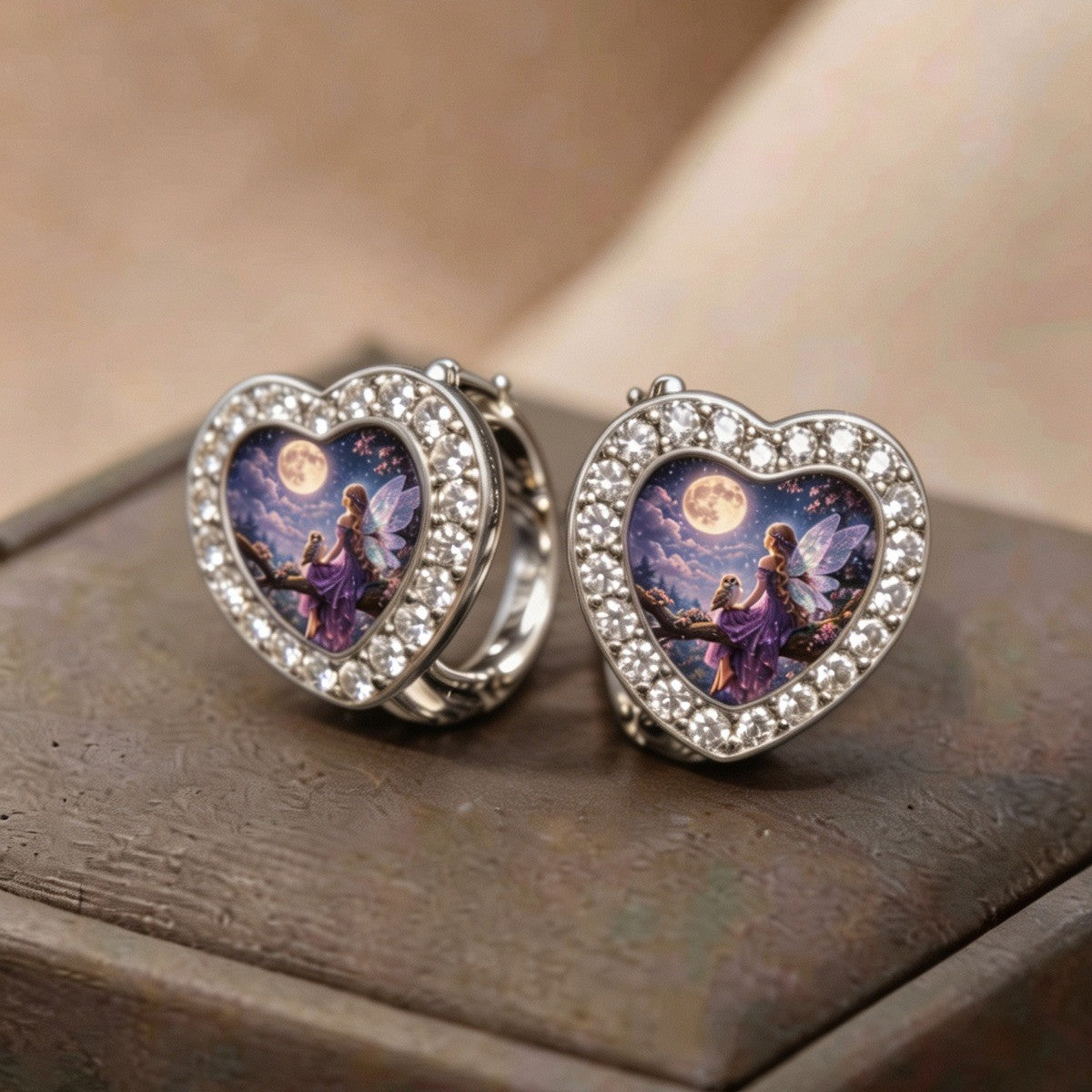 Purple Fairy Heart Huggie Earrings