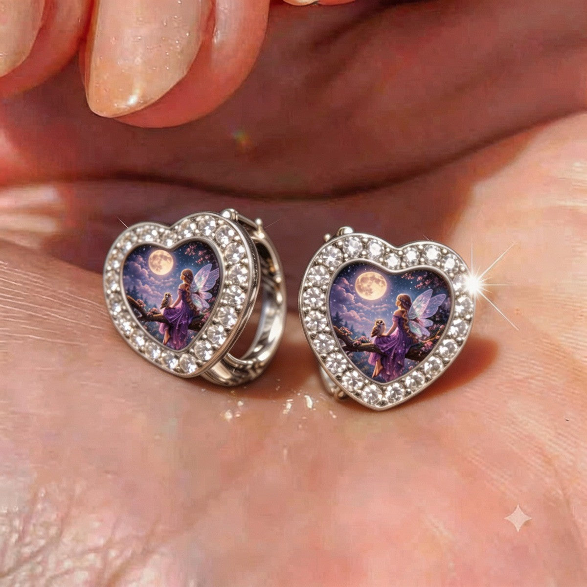 Purple Fairy Heart Huggie Earrings
