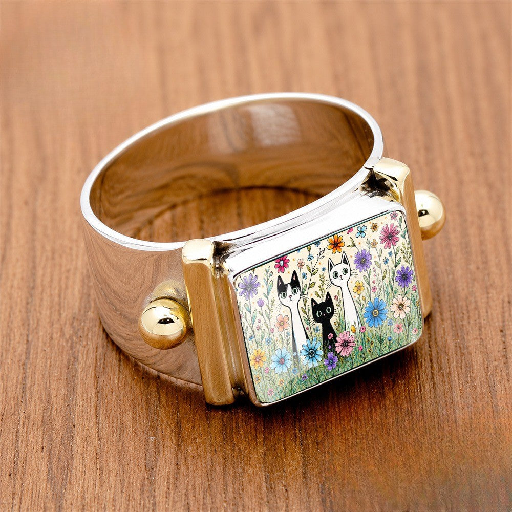 Floral Trio Cats Square Ring