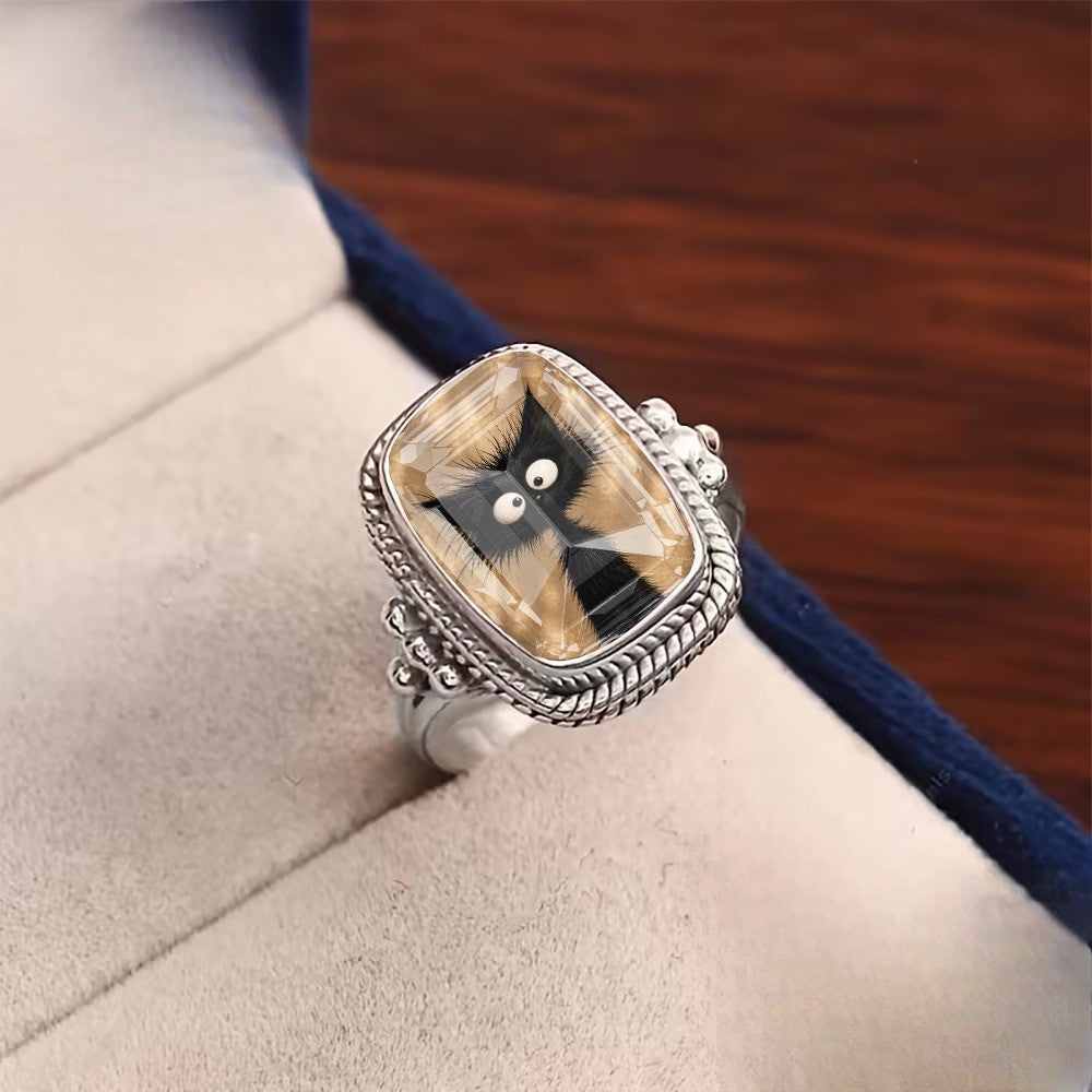 Woven Black Cat Square Ring