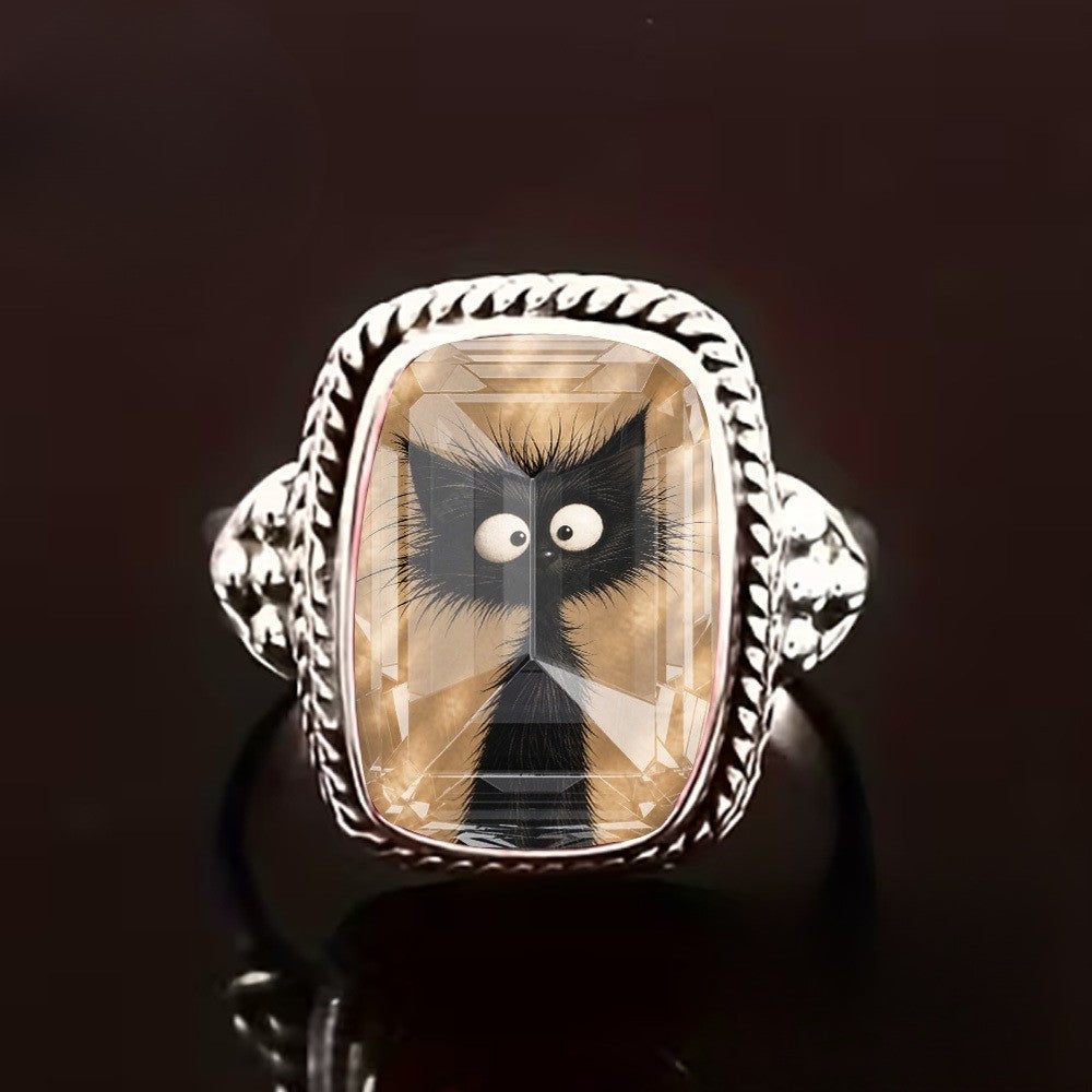 Woven Black Cat Square Ring
