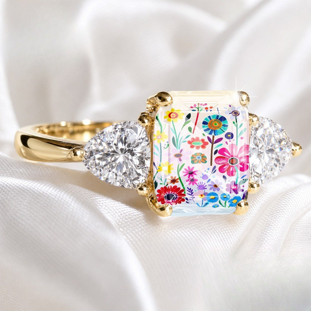 Colorful Floral Three-Stone Ring