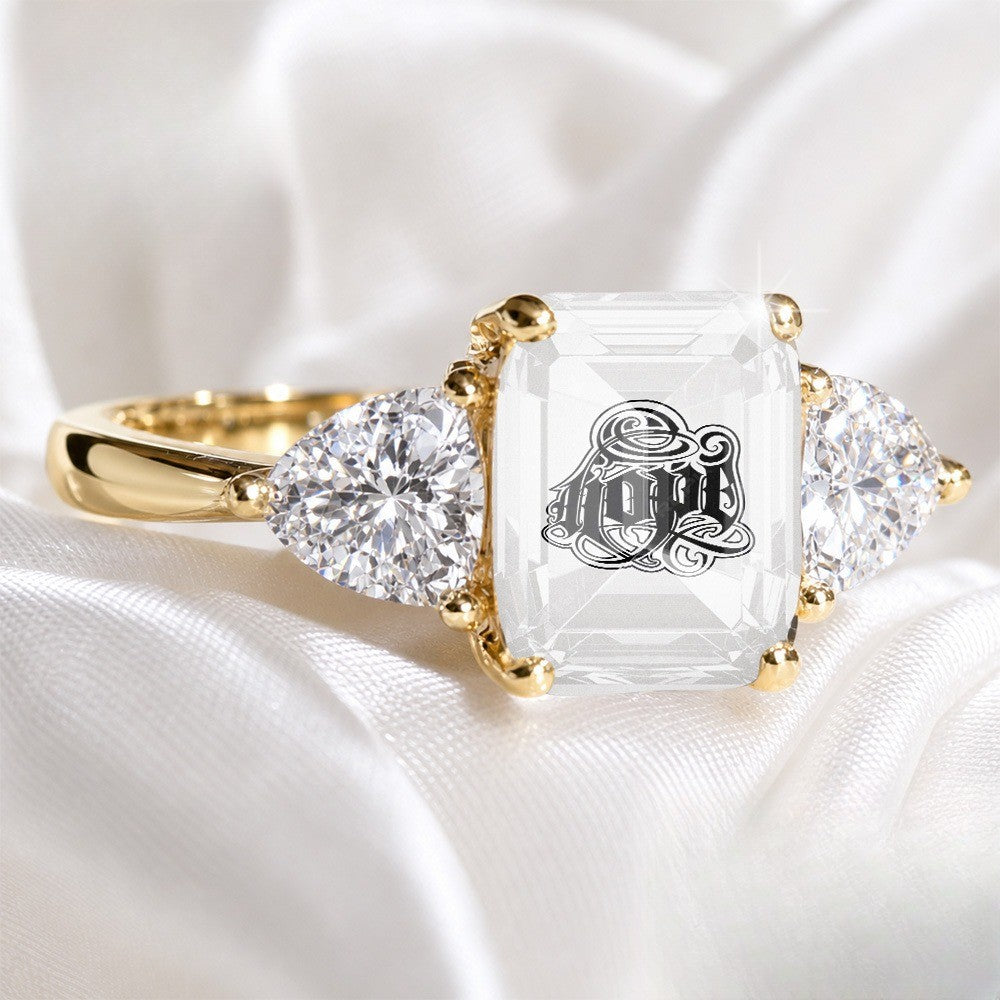 Hope Script Three-Stone Ring