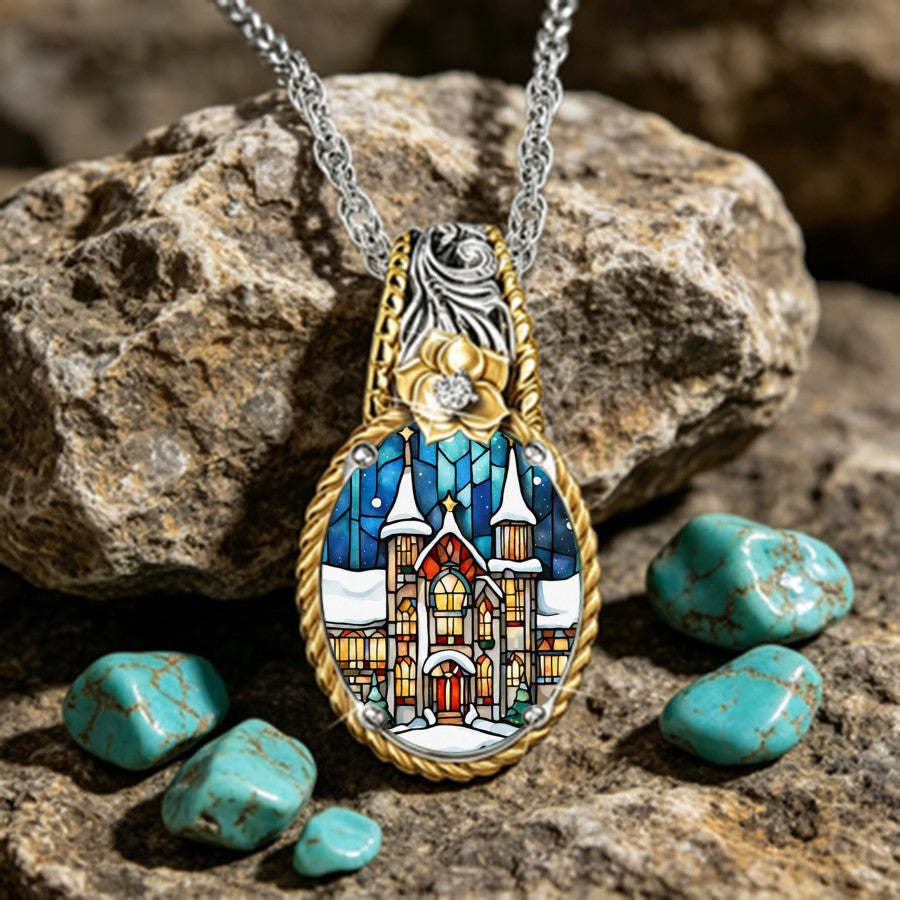 Stained Glass Church Pendant Necklace