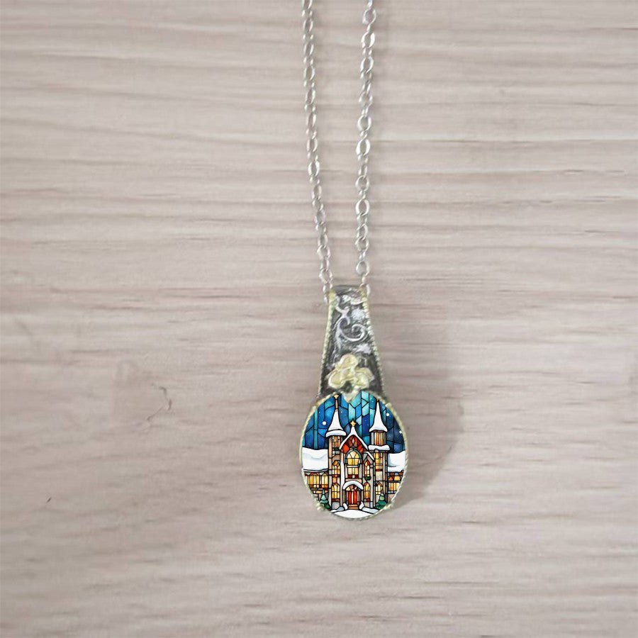 Stained Glass Church Pendant Necklace