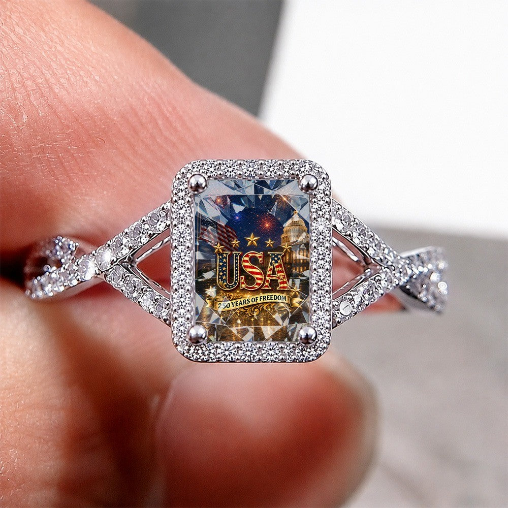 Patriotic Square Statement Ring