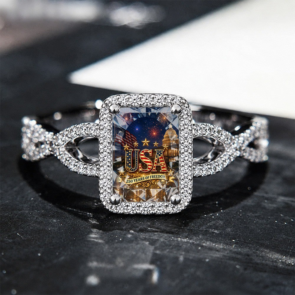 Patriotic Square Statement Ring