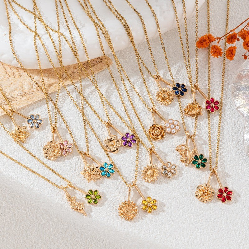 Multi-Color Crystal Flower Necklace