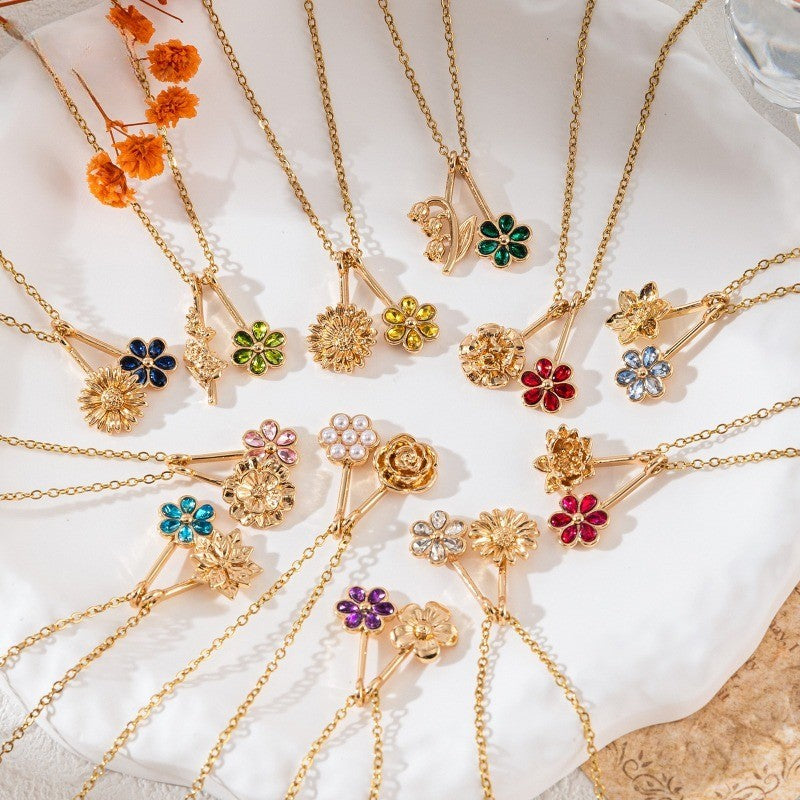 Multi-Color Crystal Flower Necklace