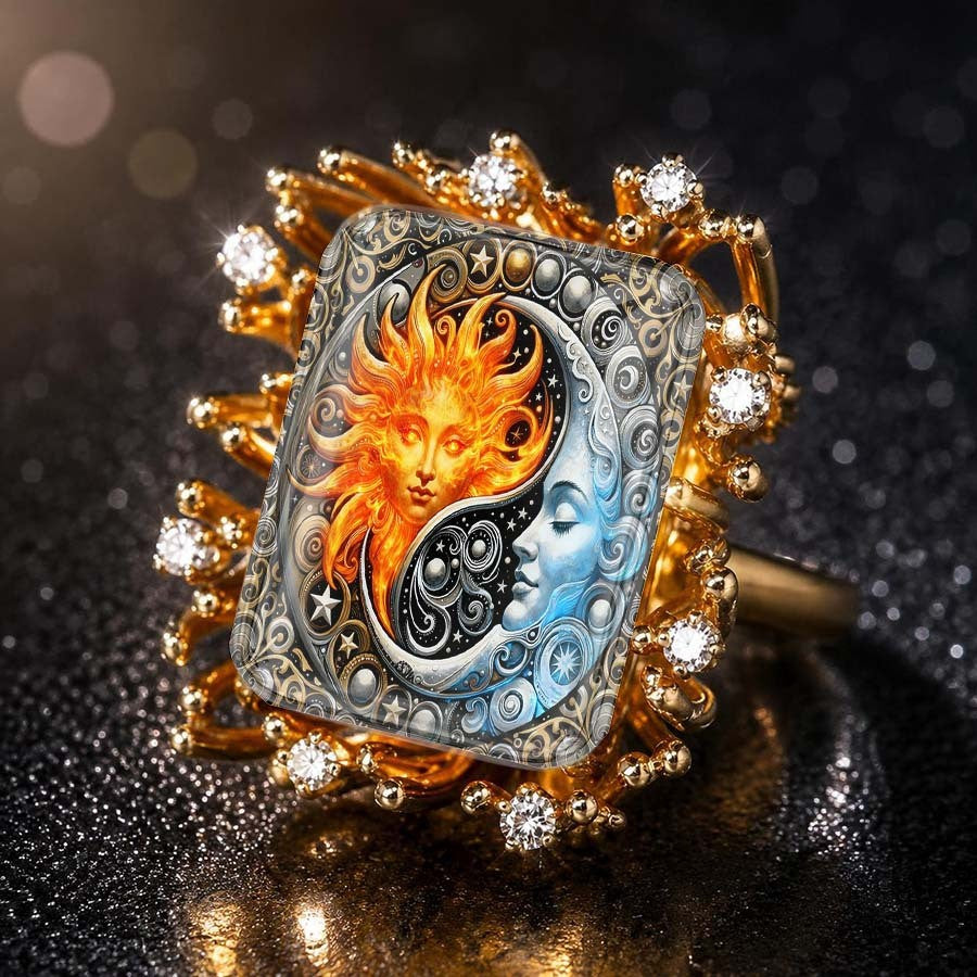 Sun & Moon Yin Yang Square Ring