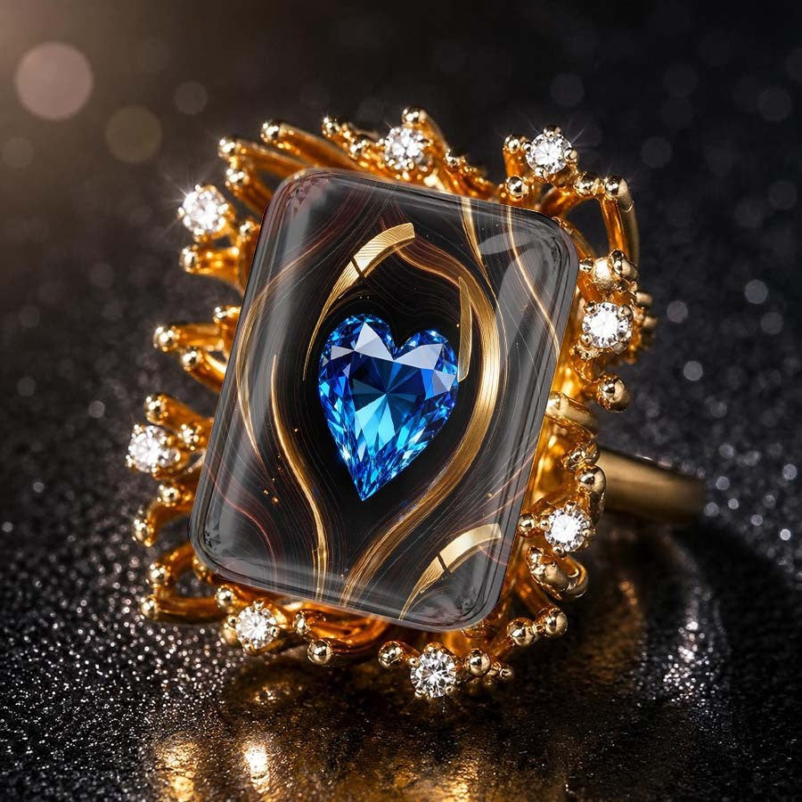 Blue Heart Glass Square Ring