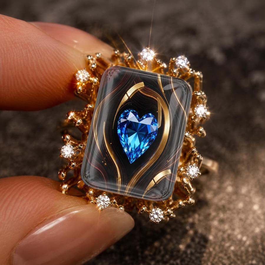 Blue Heart Glass Square Ring
