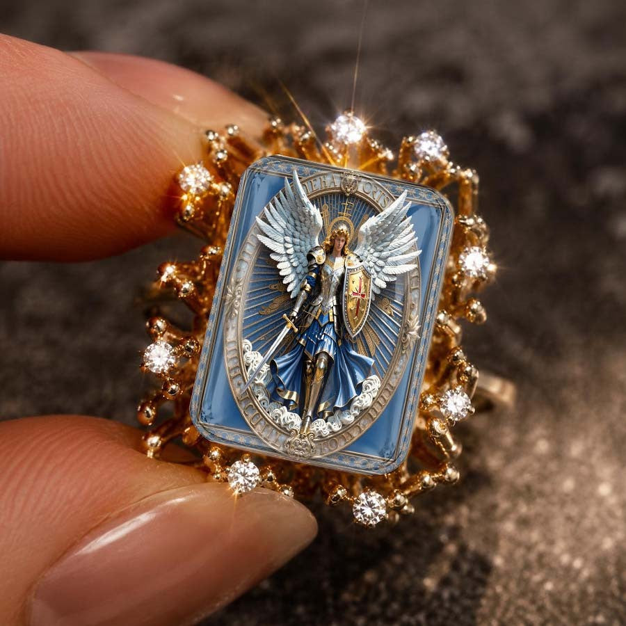 Blue Enamel Winged Knight Square Ring
