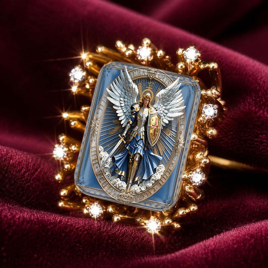Blue Enamel Winged Knight Square Ring